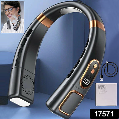 Premium Usb Rechargeable Fashion Neck Fan With Digital Display (1 Pc)